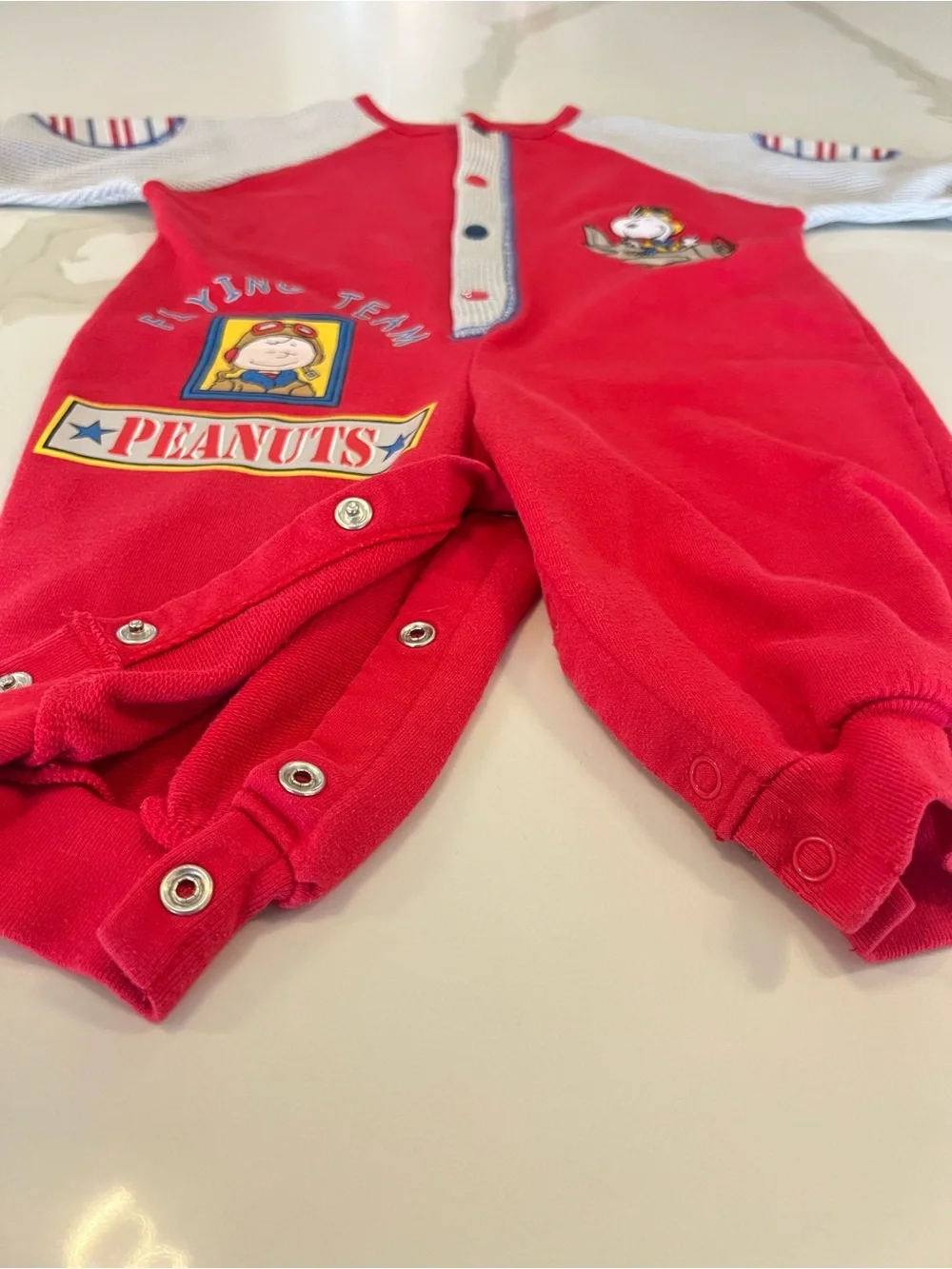 Vintage 80's/90's Peanuts Snoopy Flying Team Baby Romper 6-9M Red Flying Ace